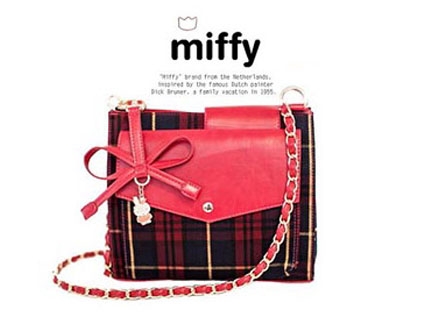 Miffy米菲 經典格紋系列-斜背包(魔力紅)